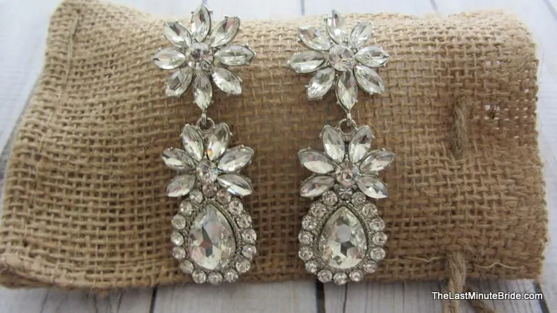 Tear Drop Dangle Earrings with Flower Accent - 932644