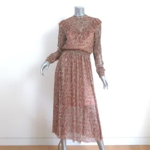 Ted Baker Debbix Ruffle Midi Dress Gold/Multi Metallic Printed Size 3 NEW