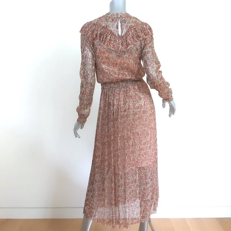 Ted Baker Debbix Ruffle Midi Dress Gold/Multi Metallic Printed Size 3 NEW