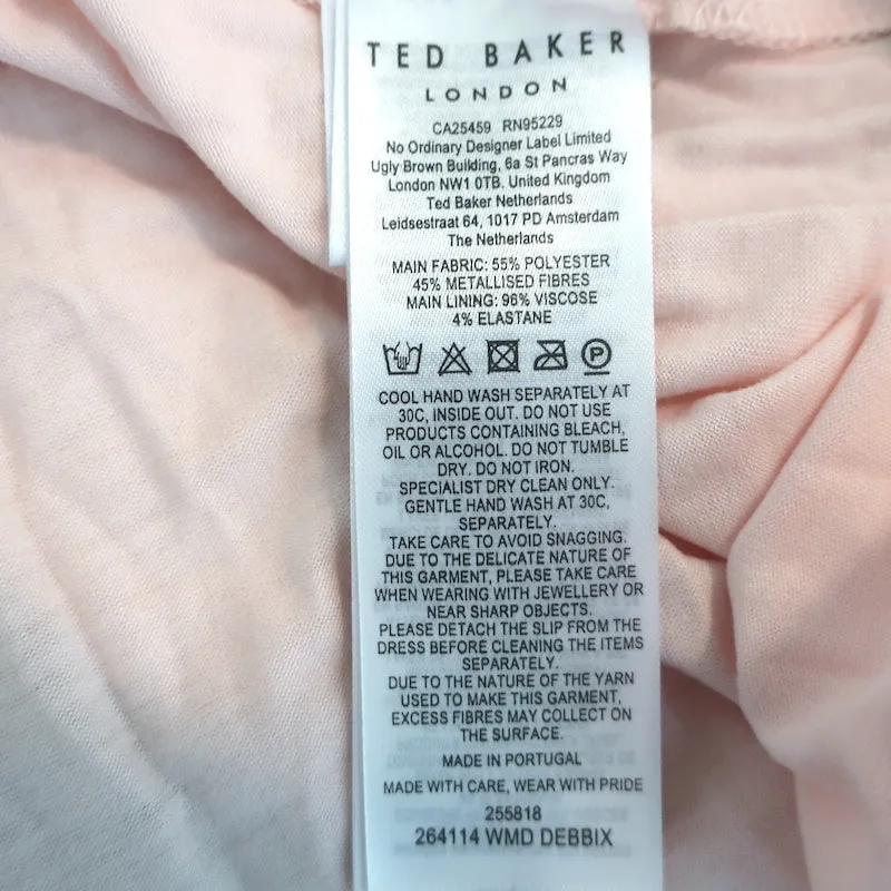 Ted Baker Debbix Ruffle Midi Dress Gold/Multi Metallic Printed Size 3 NEW
