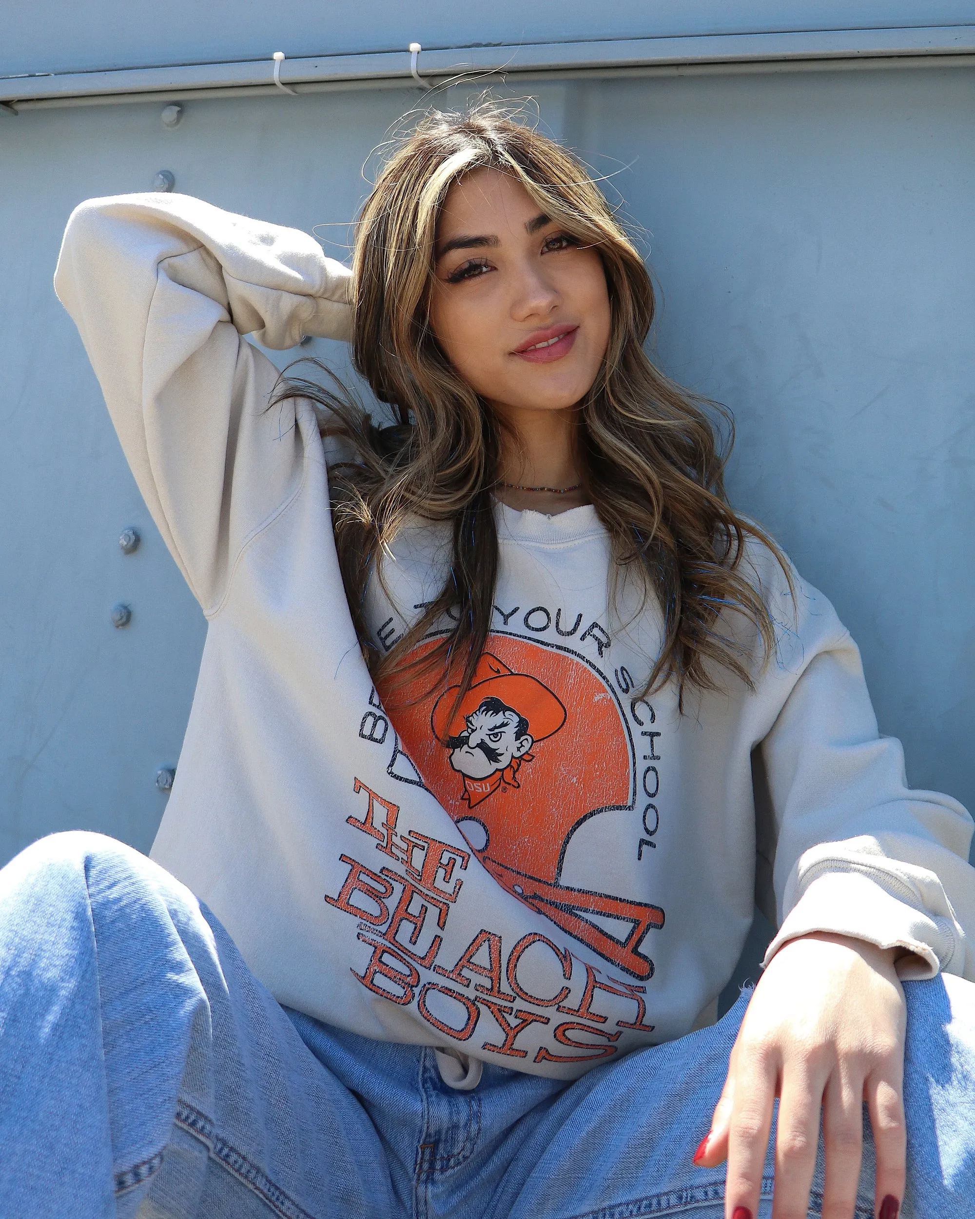 The Beach Boys OSU Cowboys True To Your School Sand Thrifted Sweatshirt