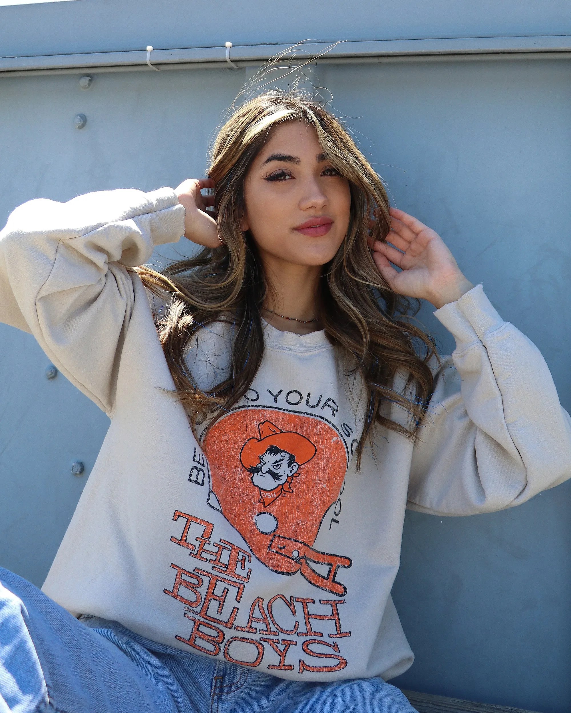 The Beach Boys OSU Cowboys True To Your School Sand Thrifted Sweatshirt