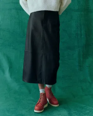 [THE GREAT] The Leather Column Skirt - Black