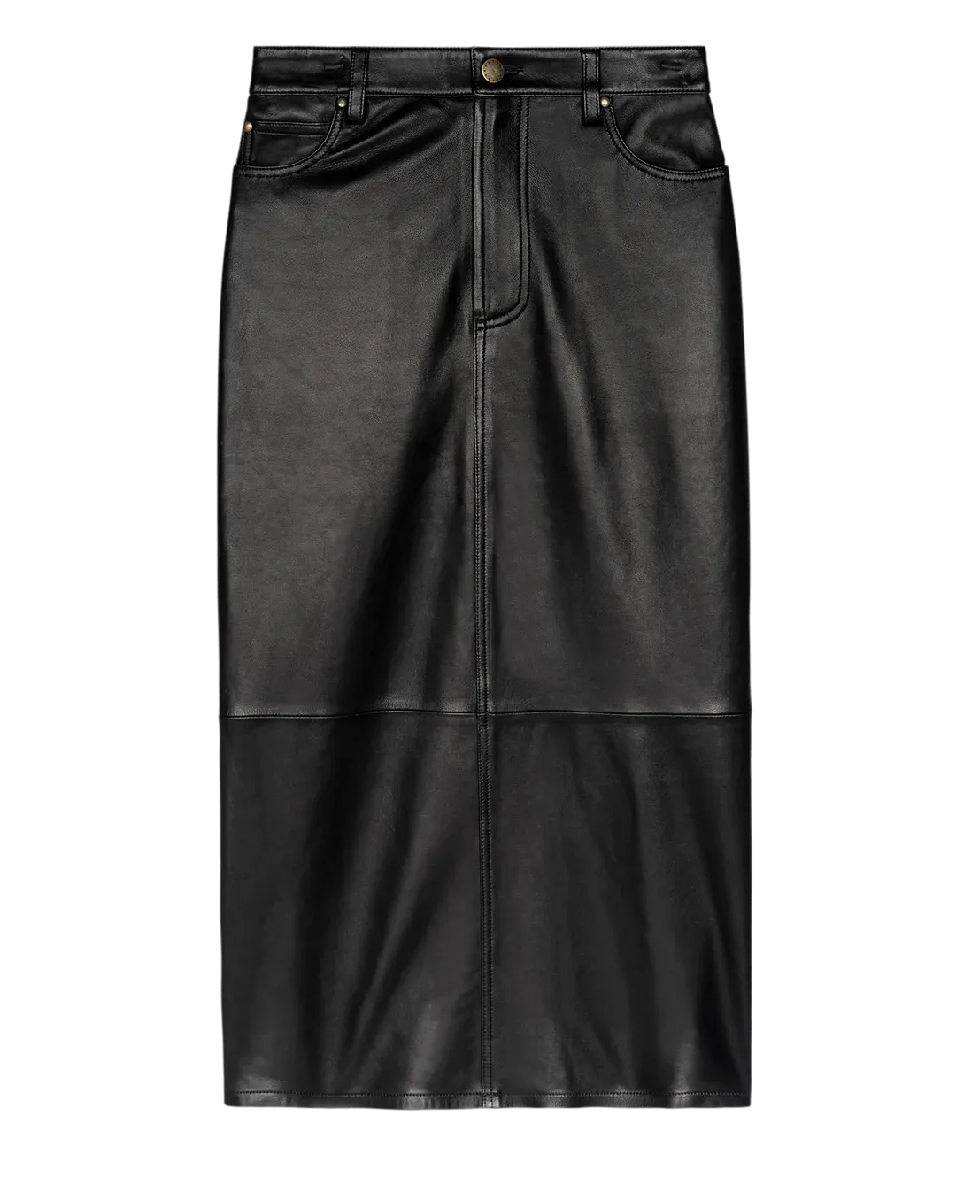 [THE GREAT] The Leather Column Skirt - Black
