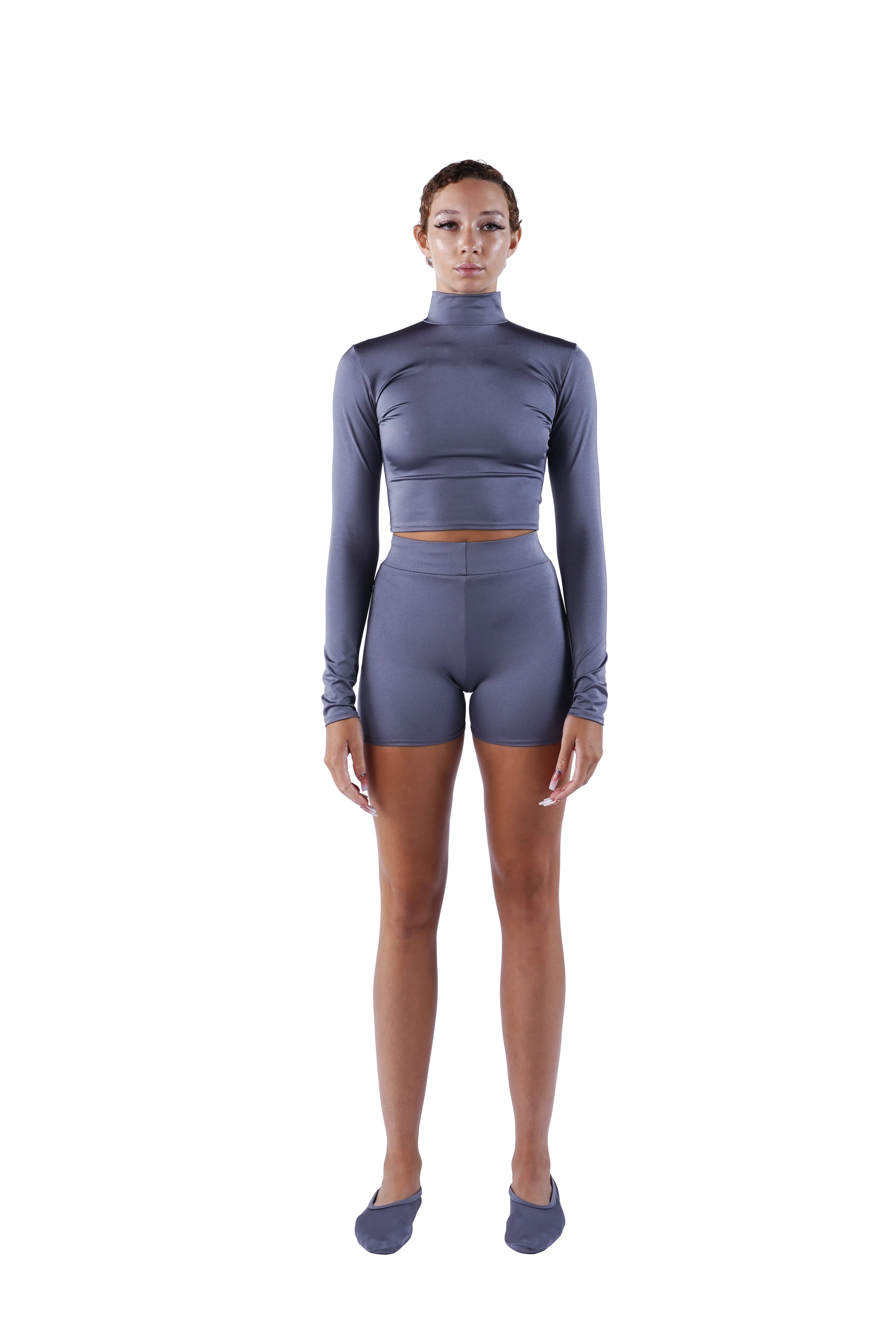 The Long Sleeve Mock Crop - Grey