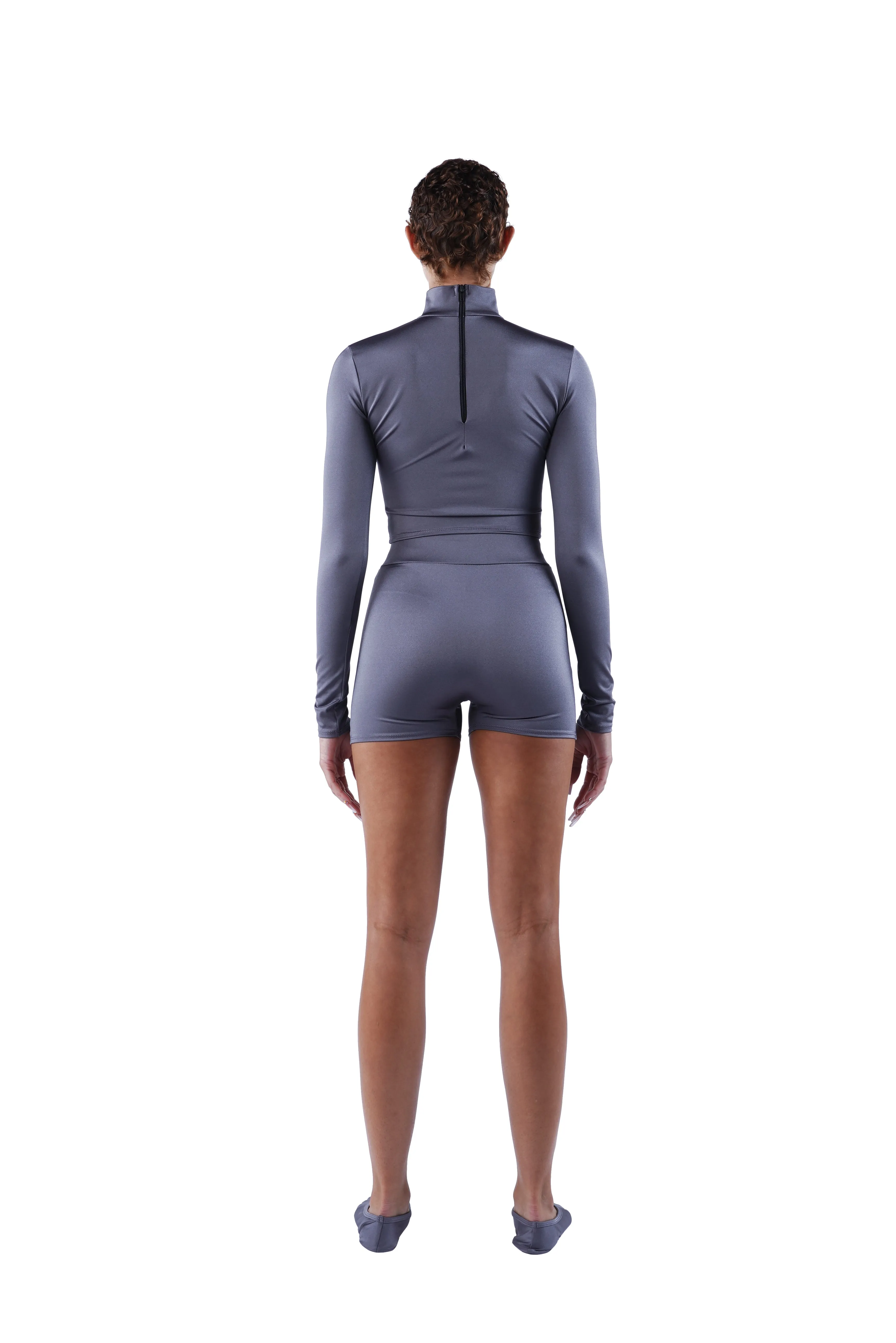 The Long Sleeve Mock Crop - Grey