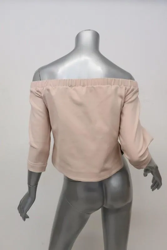 Tibi Off the Shoulder Top Blush Pink Stretch Cotton-Blend Size 2