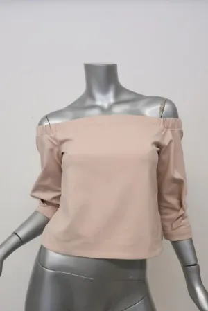 Tibi Off the Shoulder Top Blush Pink Stretch Cotton-Blend Size 2