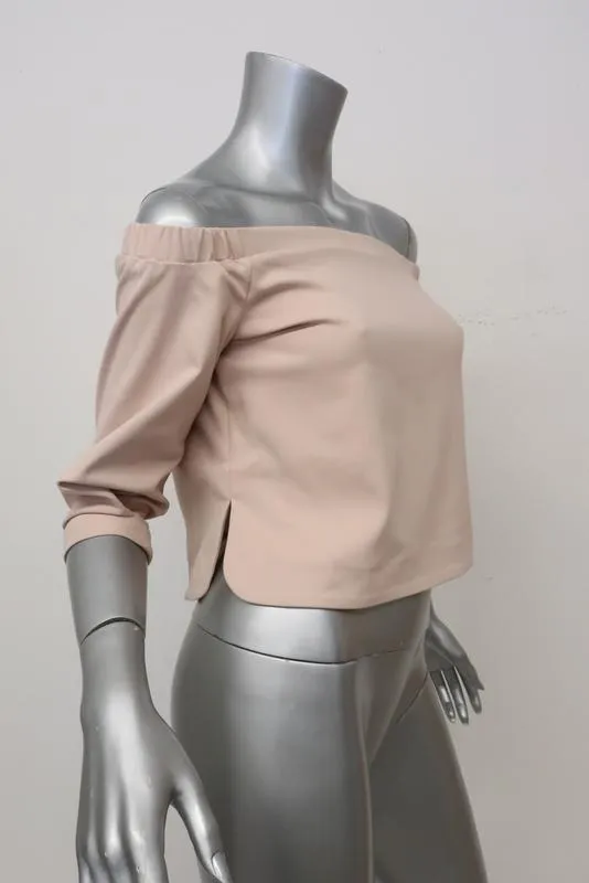 Tibi Off the Shoulder Top Blush Pink Stretch Cotton-Blend Size 2