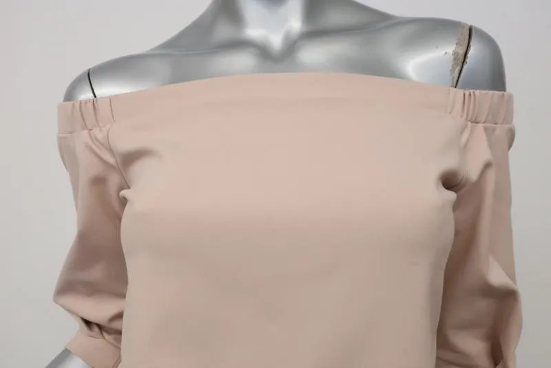 Tibi Off the Shoulder Top Blush Pink Stretch Cotton-Blend Size 2