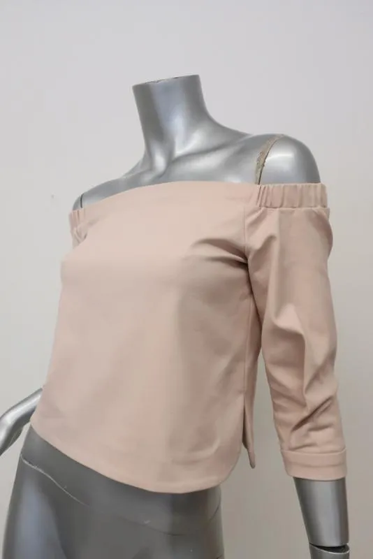 Tibi Off the Shoulder Top Blush Pink Stretch Cotton-Blend Size 2