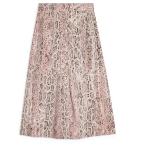 Topshop Leather Snake Skin Print Button Midi Skirt Size 4