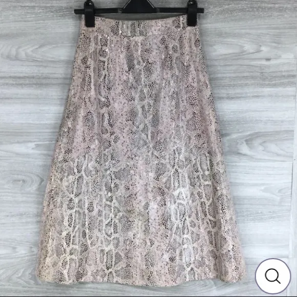 Topshop Leather Snake Skin Print Button Midi Skirt Size 4