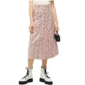Topshop Leather Snake Skin Print Button Midi Skirt Size 4