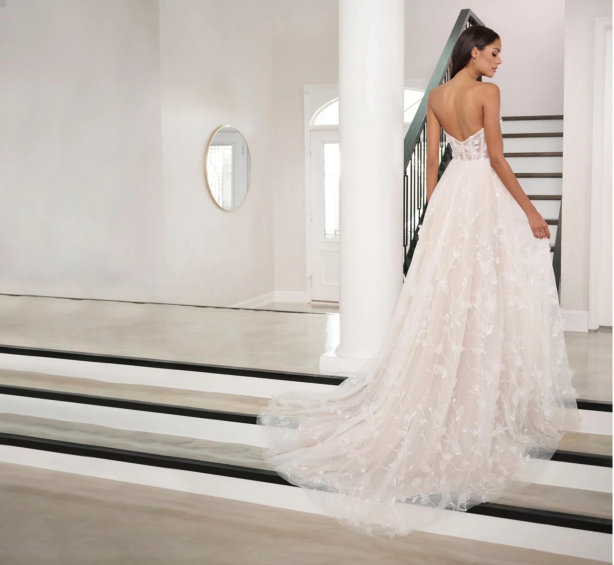 Tulle And Sparkle Tulle A-Line Gown In Ivory French Lilac