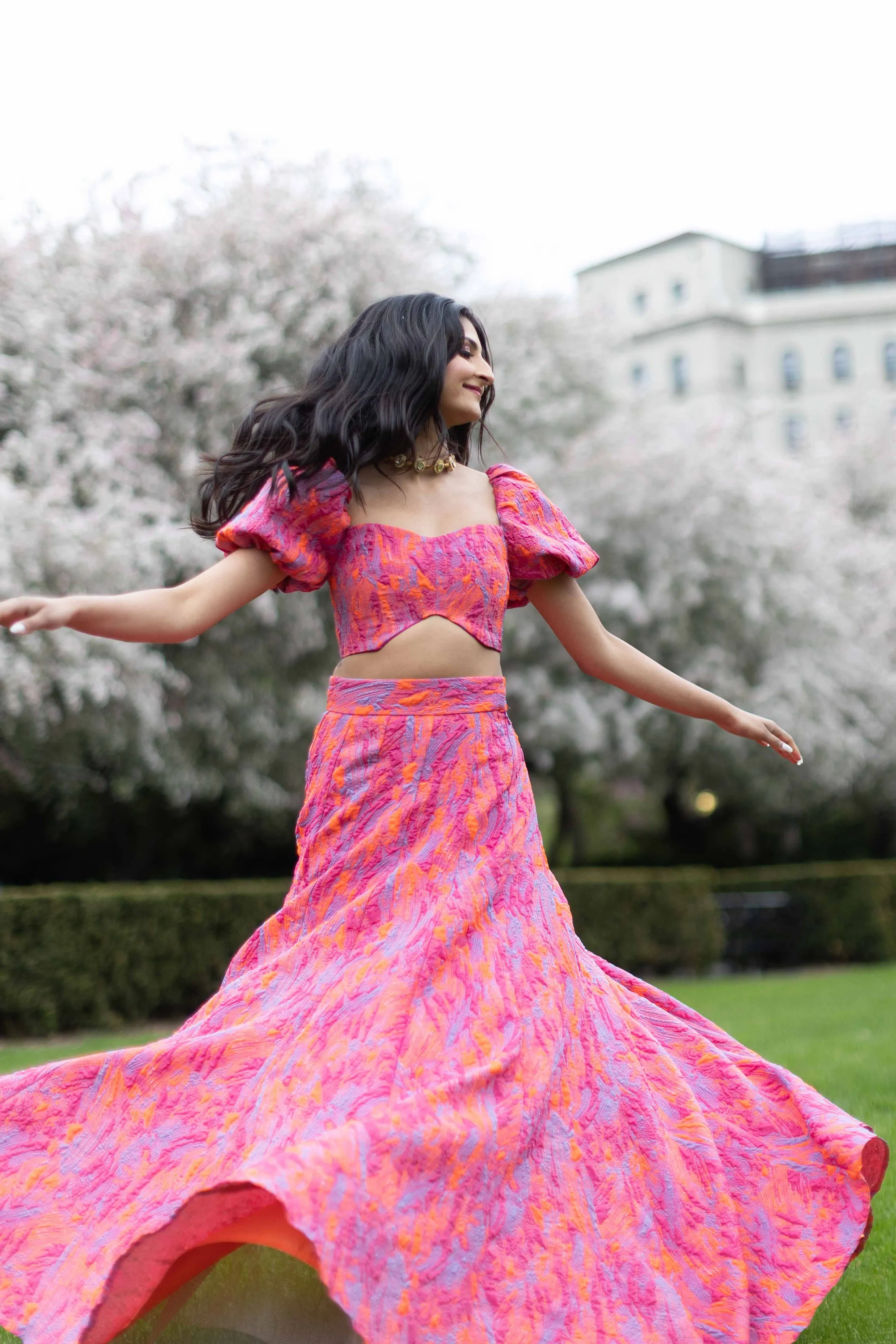 TYRA Orange and Pink Lehenga Skirt