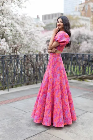 TYRA Orange and Pink Lehenga Skirt