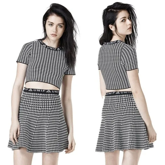 UNIF Badsport knit Black White Houndstooth Skirt
