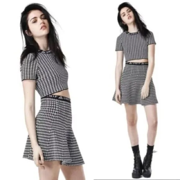 UNIF Badsport knit Black White Houndstooth Skirt