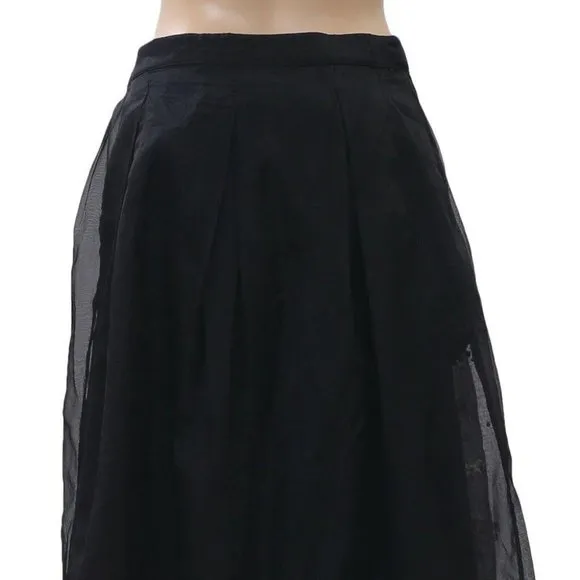 Uterque Organza Embellished Black Midi Skirt High Waisted Flared XS New