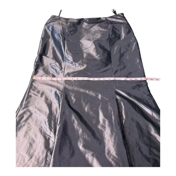 Vera Mont Paris Chrome Silver Sheen A-Line Midi Skirt &amp; Purple Back Zip Top