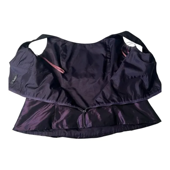 Vera Mont Paris Chrome Silver Sheen A-Line Midi Skirt &amp; Purple Back Zip Top