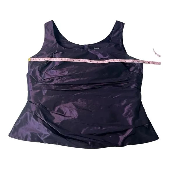 Vera Mont Paris Chrome Silver Sheen A-Line Midi Skirt &amp; Purple Back Zip Top