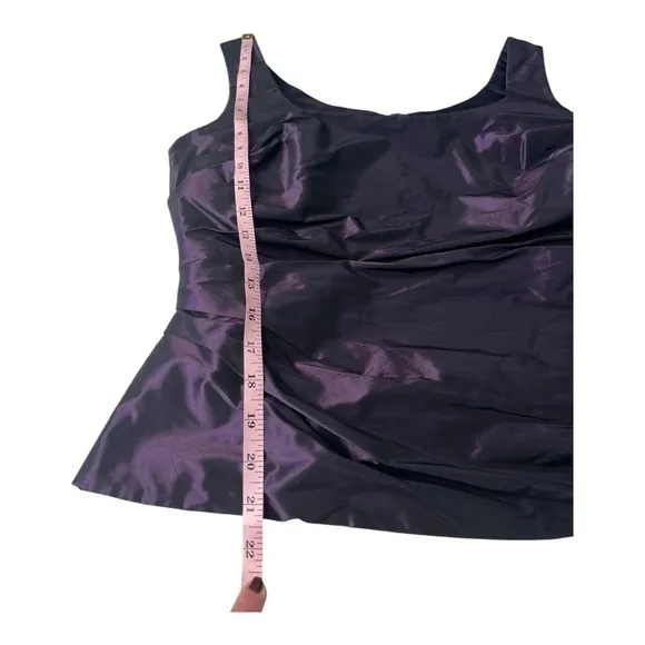 Vera Mont Paris Chrome Silver Sheen A-Line Midi Skirt &amp; Purple Back Zip Top