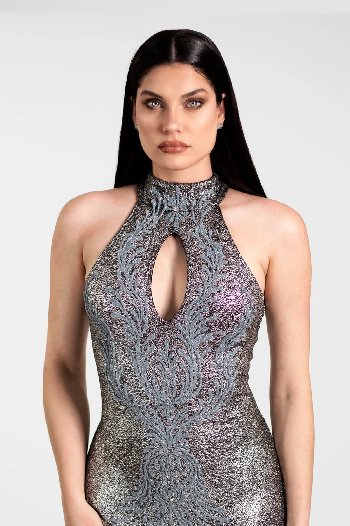 Viena Painted Long Dress Metallic Gray