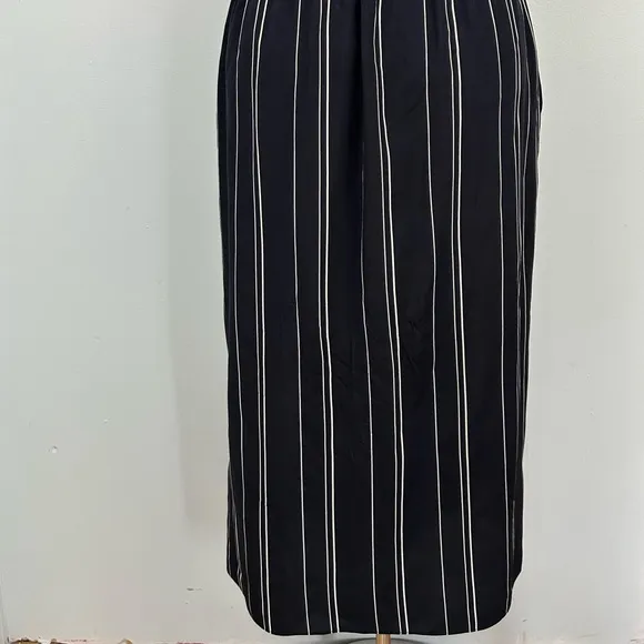 Vince 100% Silk Stripe Draped Cross Front Midi Dress Coastal Blue Sz 4