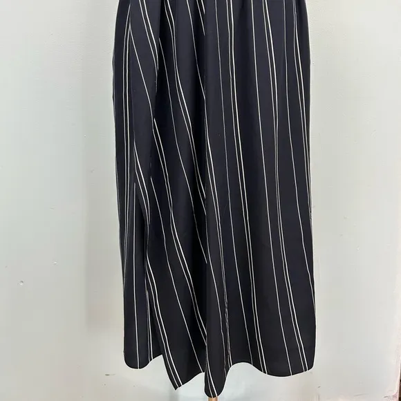 Vince 100% Silk Stripe Draped Cross Front Midi Dress Coastal Blue Sz 4
