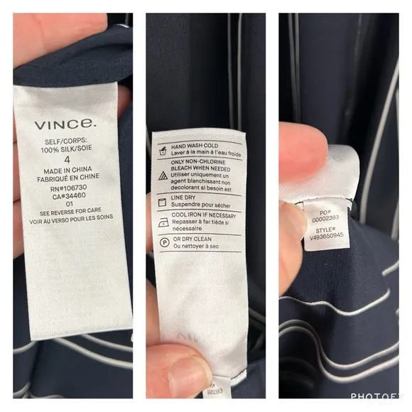 Vince 100% Silk Stripe Draped Cross Front Midi Dress Coastal Blue Sz 4