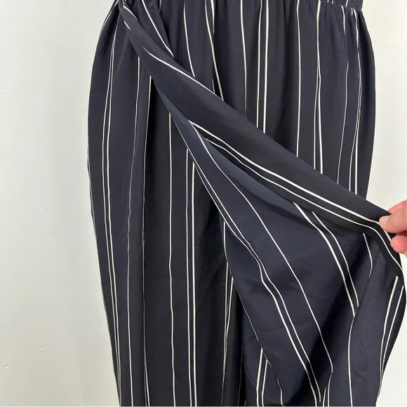 Vince 100% Silk Stripe Draped Cross Front Midi Dress Coastal Blue Sz 4