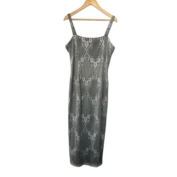 Vintage 90s Helen Blake Lace Overlay Column Dress Size 12