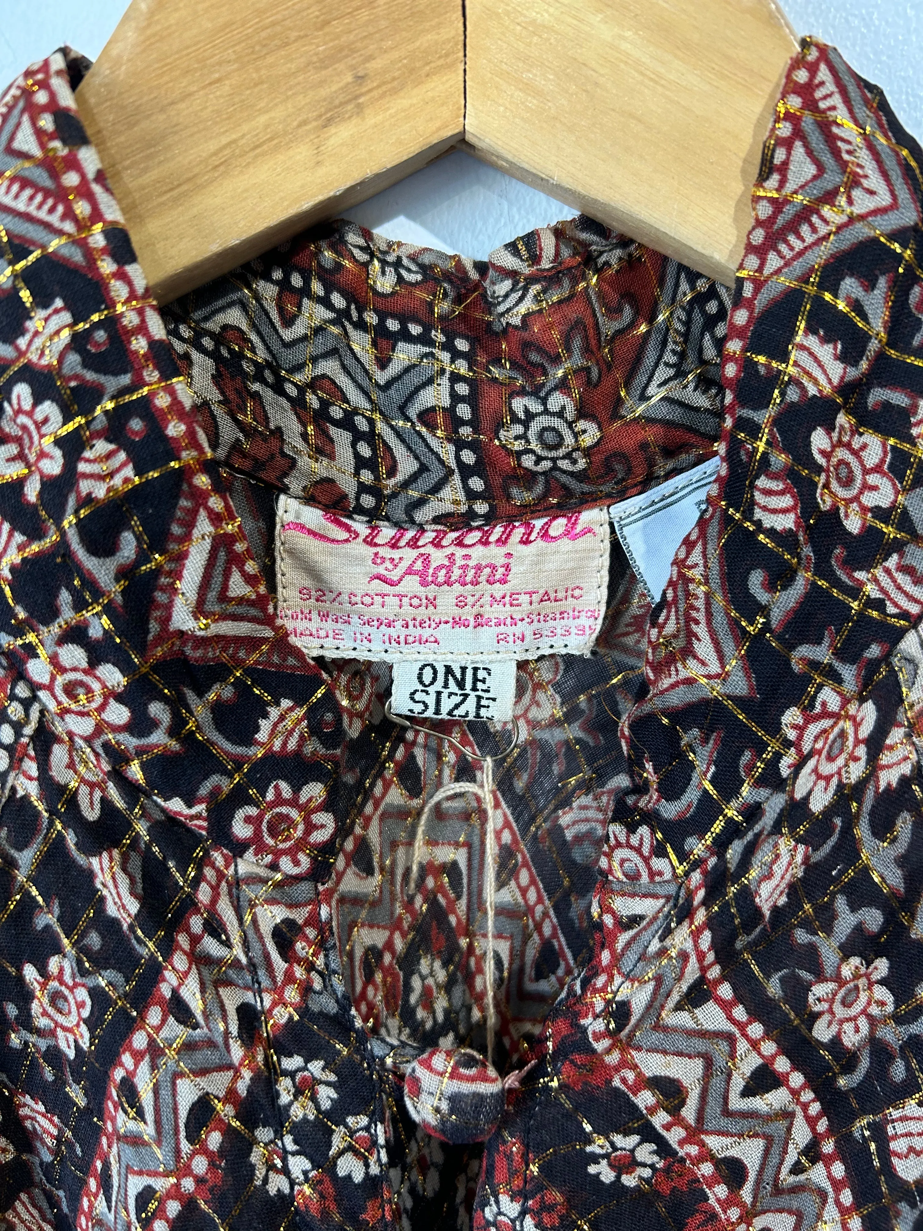 Vintage Collectible Sultana by Adini Indian Block Print Dress with Metallic Thread