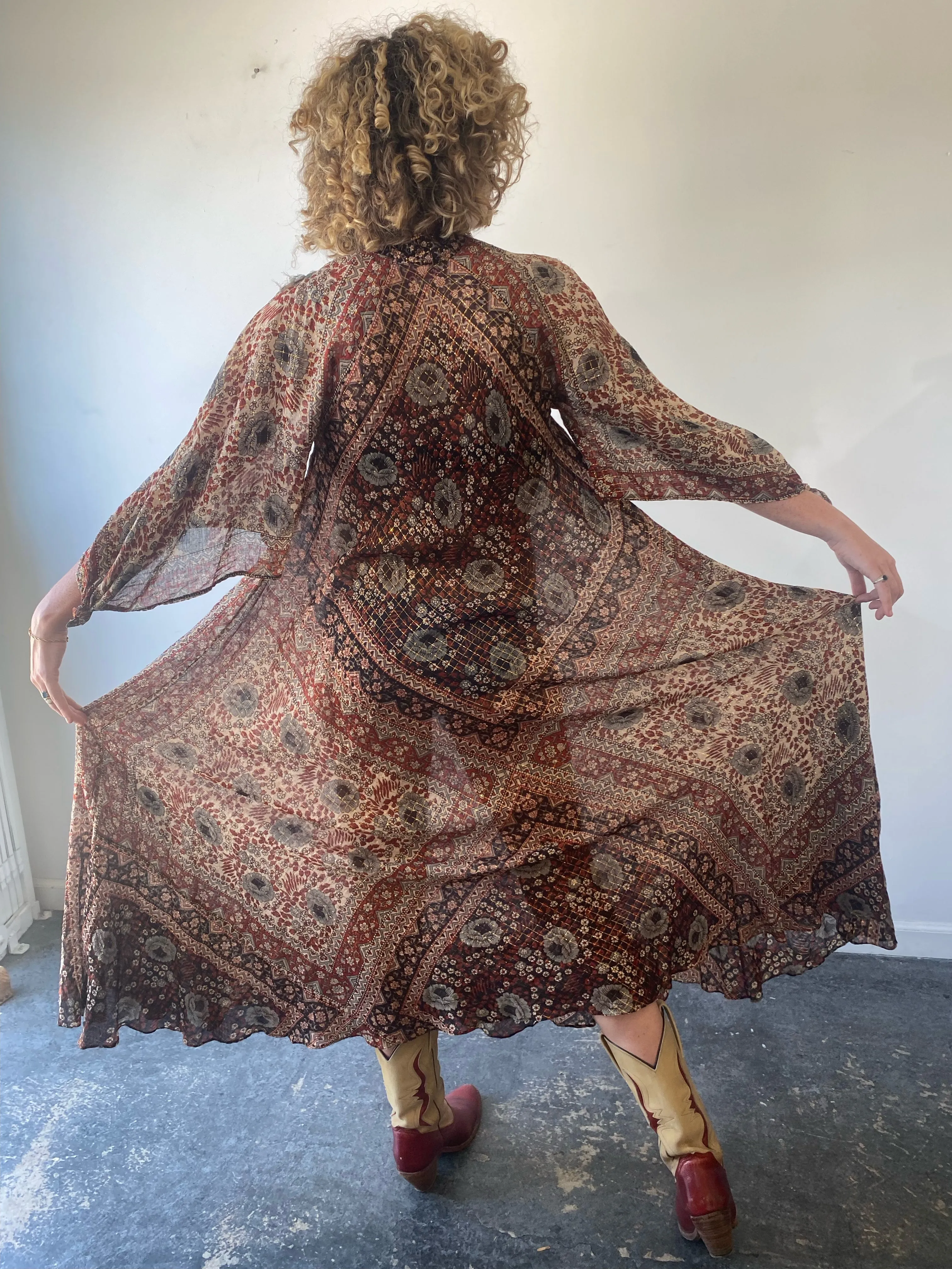 Vintage Collectible Sultana by Adini Indian Block Print Dress with Metallic Thread