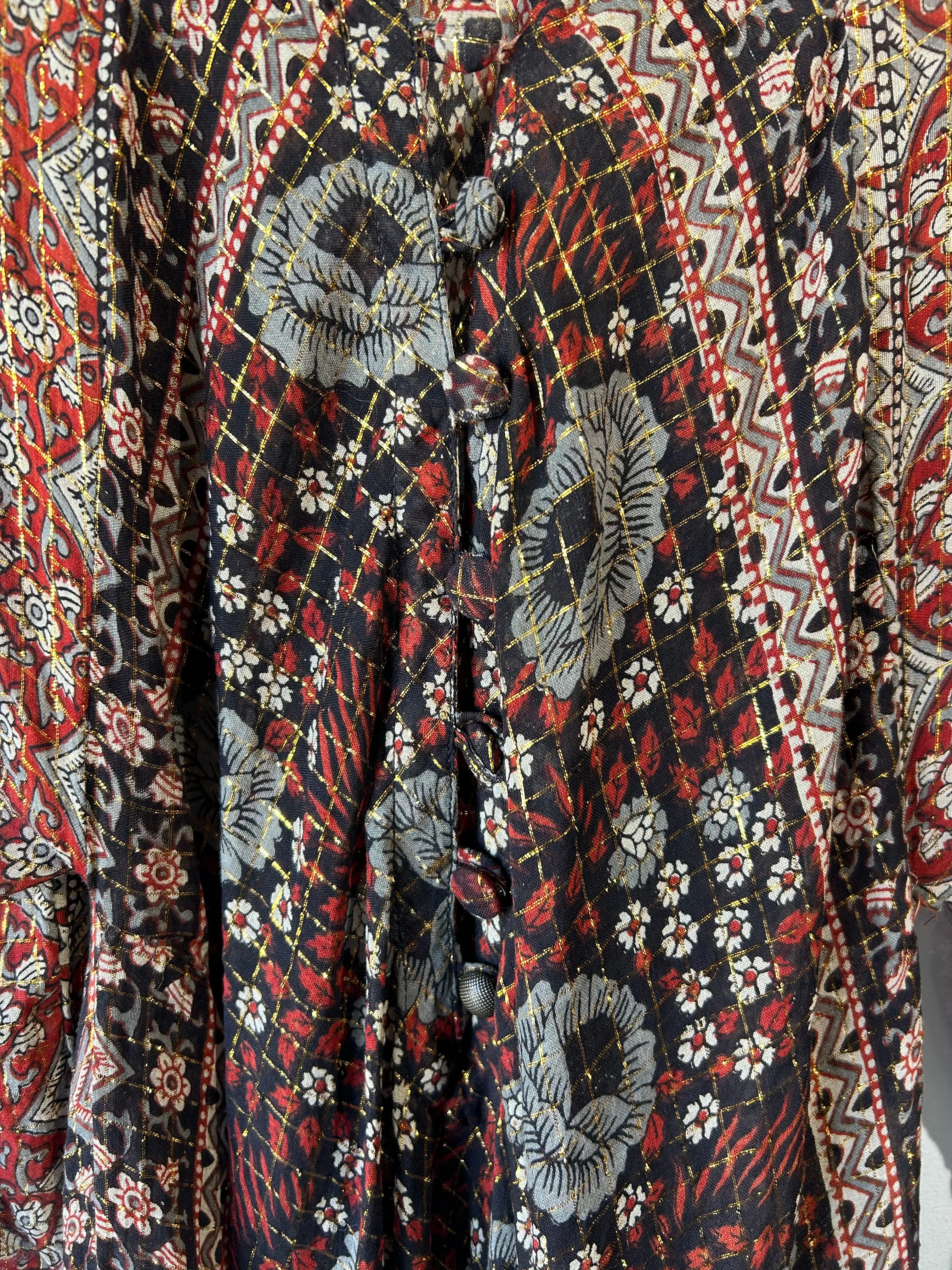 Vintage Collectible Sultana by Adini Indian Block Print Dress with Metallic Thread