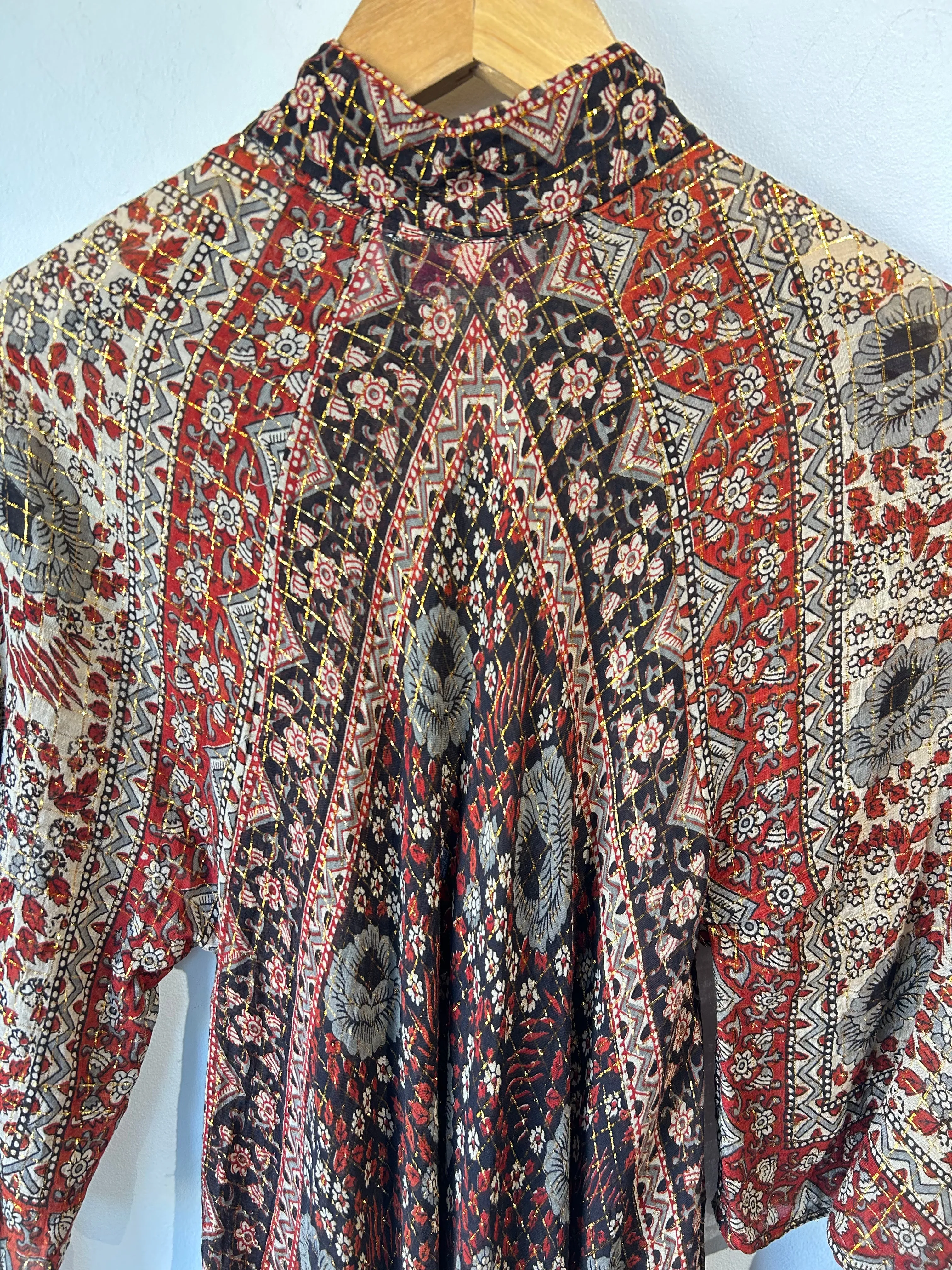 Vintage Collectible Sultana by Adini Indian Block Print Dress with Metallic Thread