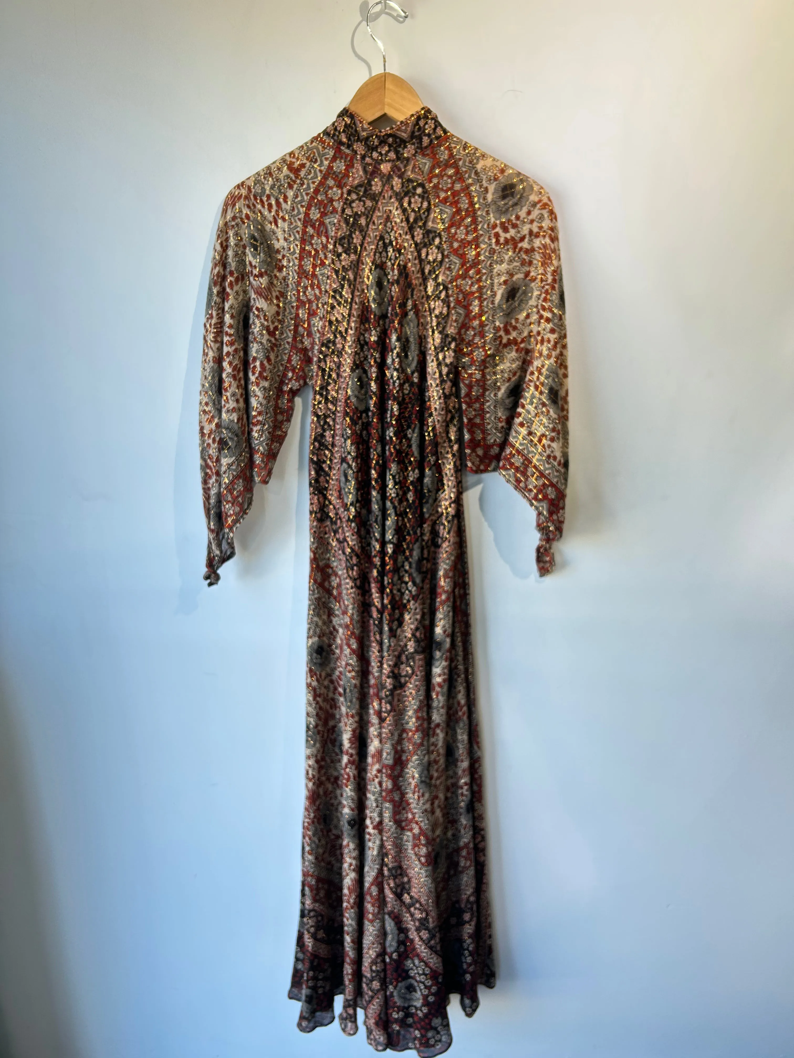 Vintage Collectible Sultana by Adini Indian Block Print Dress with Metallic Thread