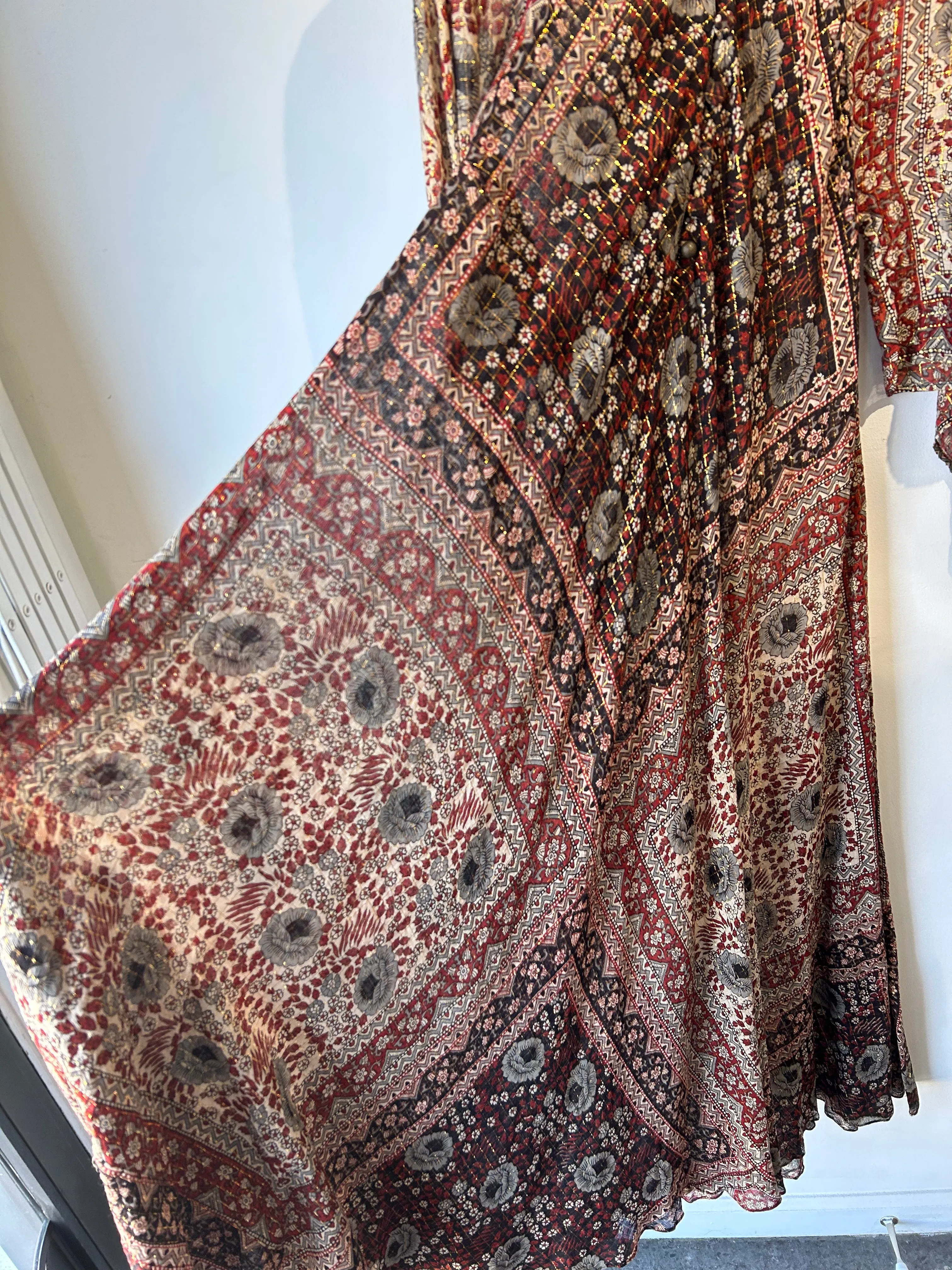 Vintage Collectible Sultana by Adini Indian Block Print Dress with Metallic Thread