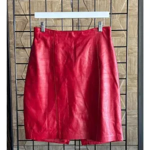 Vintage Evan Davies Womens Leather Skirt 8 Red Pencil Zipper Knee Length Chic