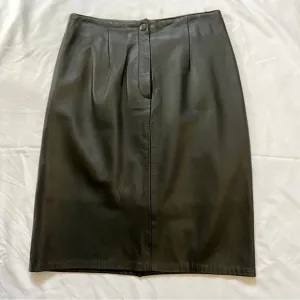 Vintage Lanna Black Leather Slim Pencil Skirt Size 8/10 Made in USA