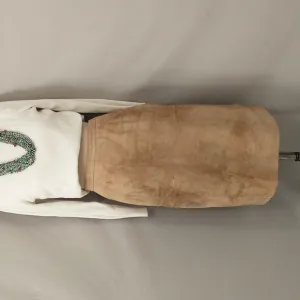 Vintage Leather Skirt USA Made Natural Neutral Tan Distressed Quality Suede Midi