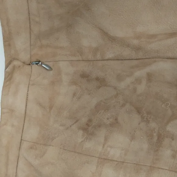 Vintage Leather Skirt USA Made Natural Neutral Tan Distressed Quality Suede Midi