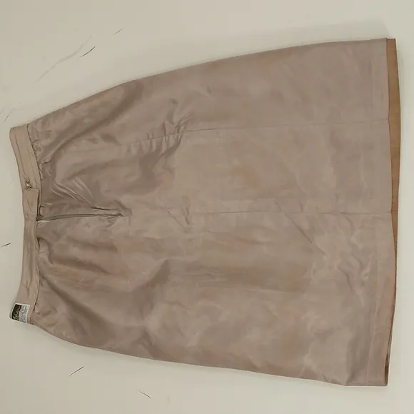 Vintage Leather Skirt USA Made Natural Neutral Tan Distressed Quality Suede Midi