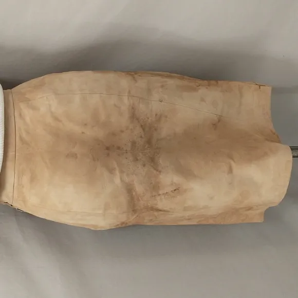 Vintage Leather Skirt USA Made Natural Neutral Tan Distressed Quality Suede Midi