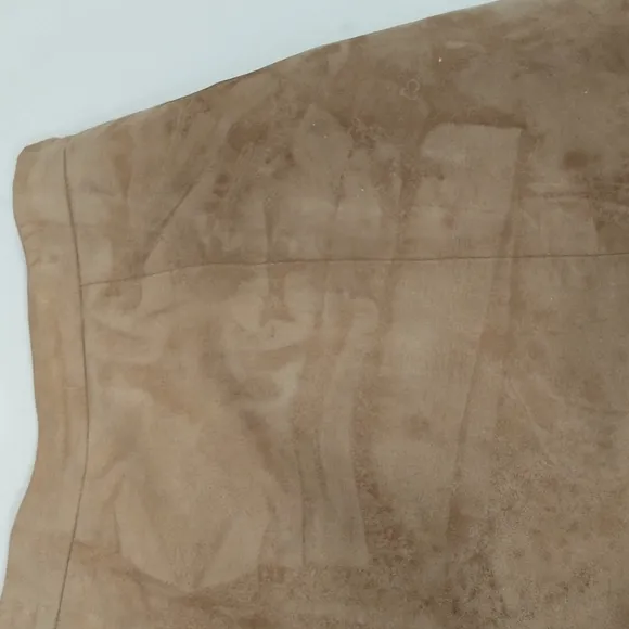 Vintage Leather Skirt USA Made Natural Neutral Tan Distressed Quality Suede Midi