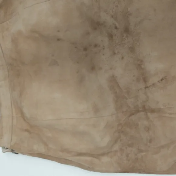Vintage Leather Skirt USA Made Natural Neutral Tan Distressed Quality Suede Midi