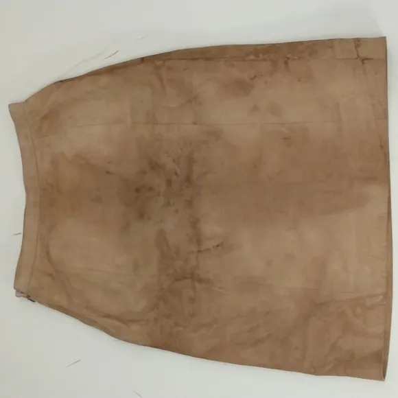 Vintage Leather Skirt USA Made Natural Neutral Tan Distressed Quality Suede Midi