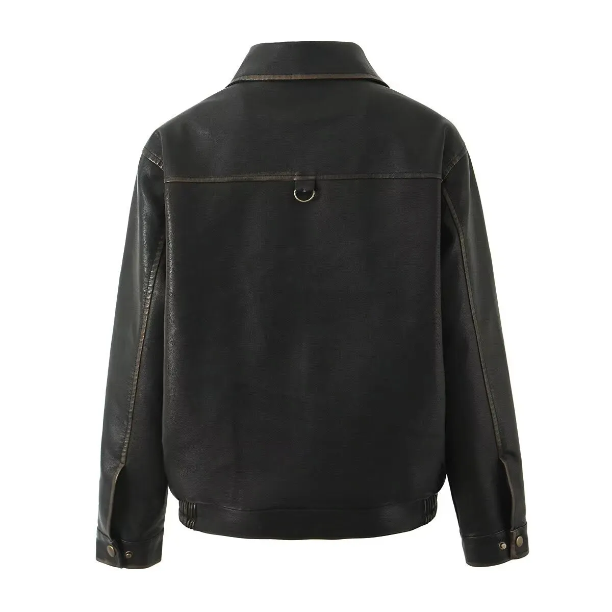 Vintage Style Leather Long Sleeve Top and Mini Skirt Set